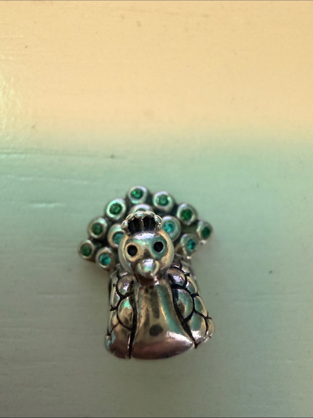 Pandora Silver Peacock Charm with Green Accents - Women Jewelry